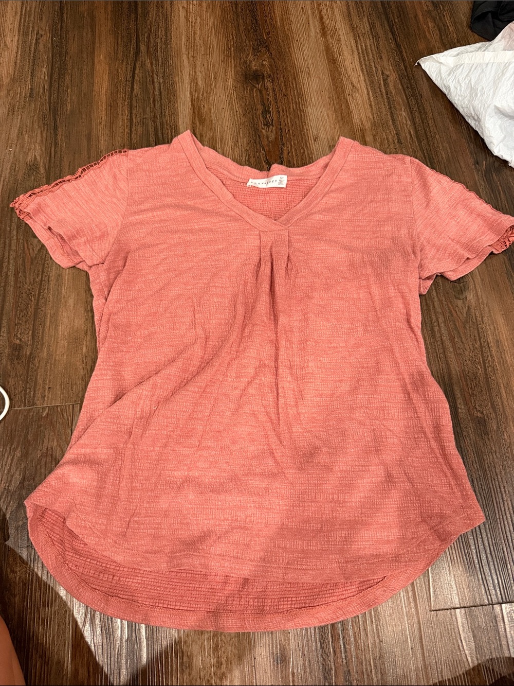 Women's V-Neck Short Sleeve Top - Coral Pink